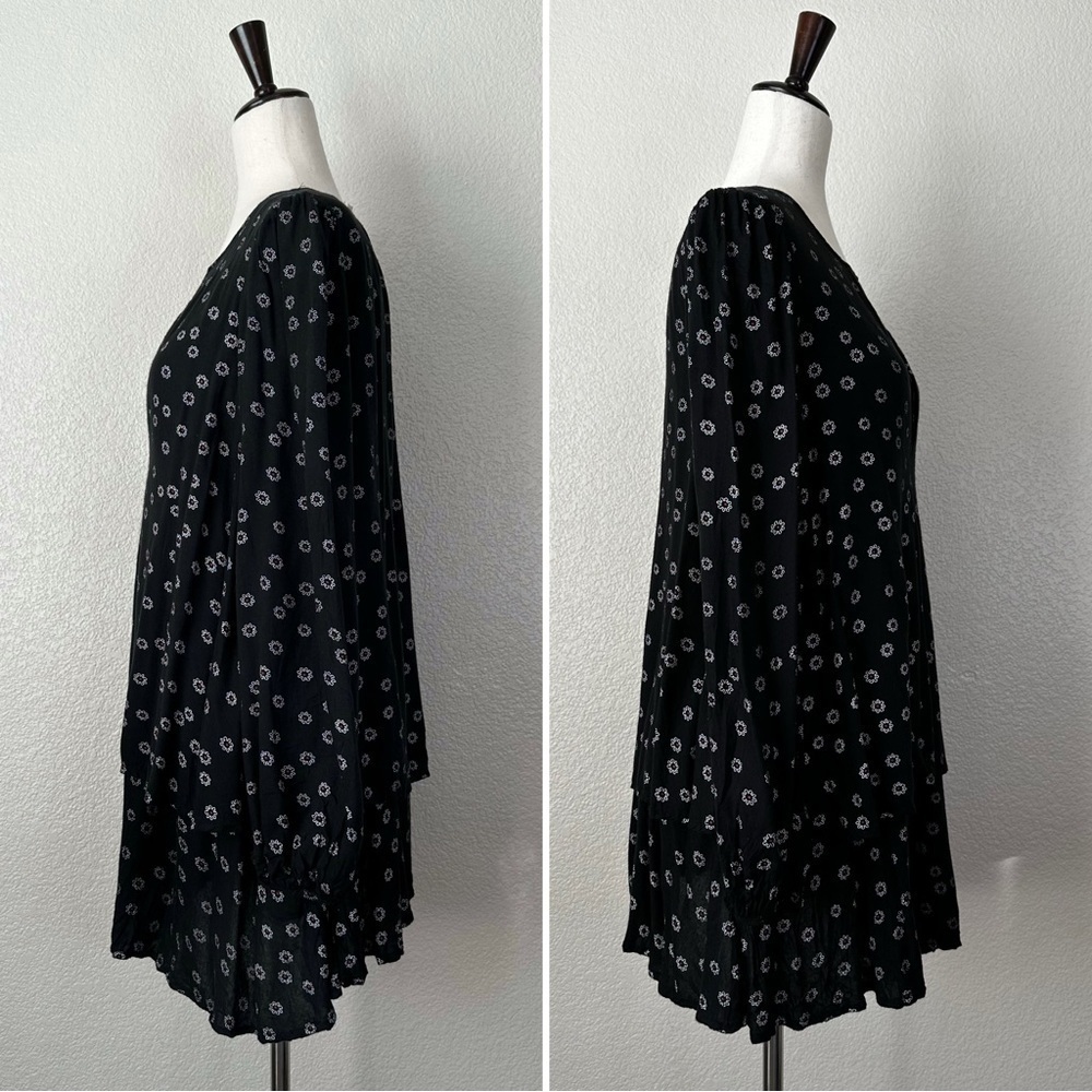 Free People Black Beck Print Keyhole Long Sleeves Tunic Mini Dress, Size XS - Picture 7 of 13